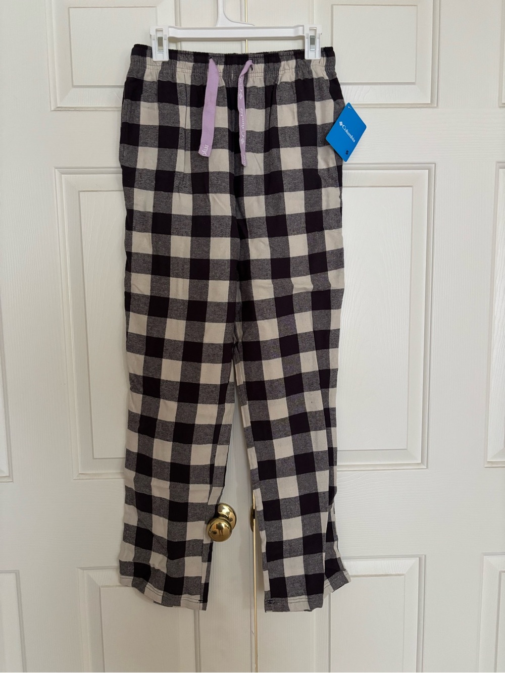 Columbia Black & Cream Buffalo Check Pajama Pants with Pink Drawstring